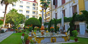 The courtyard at Kathmandu Guest House,which is a boutique hotel that remains committed to budget travellers.