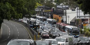 Victoria Road has been turned into a car park during the morning peak.