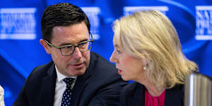 Nationals leader David Littleproud and Nationals Senate leader Senator Bridget McKenzie during the Nationals Federal Council at the National Press Club of Australia in Canberra on Saturday 1 November 2025. fedpol Photo:Alex Ellinghausen
