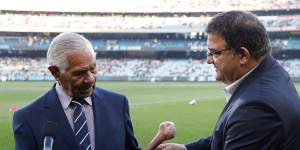 A presentation made to Syd Jackson by Blues president Mark LoGiudice earlier in the season. 