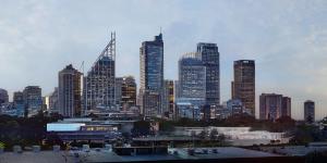 An artist's impression of Sydney Modern Project shows a dusk view from Woolloomooloo.