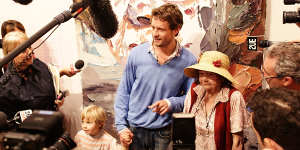 Ben Quilty poses with Margaret Olley after his portrait of her was announced the winner of the 2011 Archibald Prize.