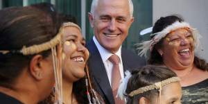 Then prime minister Malcolm Turnbull with Ngunnawal elders at an Indigenous function at Parliament House in February 2017.