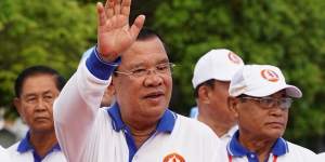Cambodian leader Hun Sen at an election campaign event in Phnom Penh on July 1.