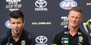 Richmond captain Trent Cotchin,left,and coach Damien Hardwick. 