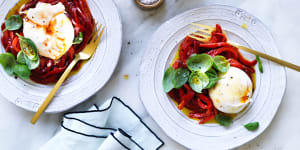 Neil Perry’s burrata with capsicum salad.