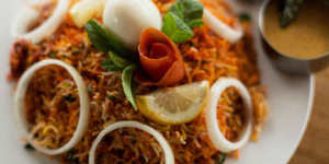 The chicken 65 biryani is a specialty.