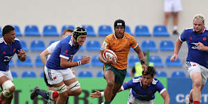 Treyvon Pritchard makes a break against France at the Junior World Championship.