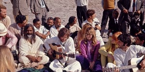 Maharishi Mahesh Yogi,John Lennon,Cynthia Lennon,Jane Asher and Paul McCartney living a communal lifestyle in India in 1968.