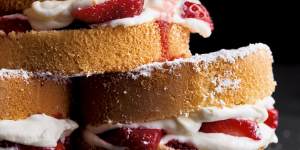 Stacks on:Victoria sponges sandwiched with strawberries and white chocolate cream.