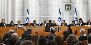 All 15 of Israel’s Supreme Court justices appear in Jerusalem in September to consider the reforms.