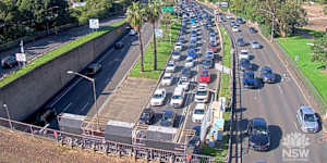 LiveTraffic NSW’s live camera shows traffic banked up around Woolloomooloo.