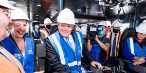Attorney-General Michaelia Cash,Prime Minister Scott Morrison and Defence Industry Minister Melissa Price inspect Evolved Cape Class patrol boats on a visit to Austal Ships in Perth on Monday. WA is shaping as a key battleground state in the upcoming election – one the Liberals can’t afford to lose in.