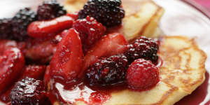 Buttermilk pancakes with hot berries.