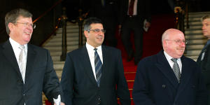 Tony Peek (right) with Wayne Jackson and Andrew Demetriou.