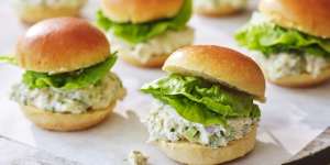 Tarragon and black-pepper chicken salad sliders.