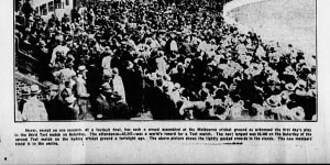 A large crowd gathered to watch the Test at the MCG in 1928/29.