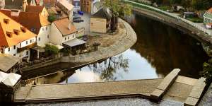 View of the medieval town of Cesky Krumlov in South Bohemia region,Czech Republic. 