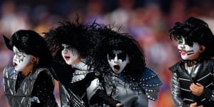 Cuban,Quba,Isaiah and Elias (from left to right) performed with Kiss at the MCG on Saturday.