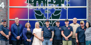 Veterans and supporters (from left) Craig Wilson,Aaron Langley,Kendal Morrison,Christine Jacobson,Tim Cuming,Glenn Cook,Steve Still,Mathew Bowden,Tony Dorney and Jaimee Mattic at the veteran-run coffee shop,counselling and rehabilitation centre in Bowen Hills.