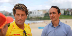 Bondi Rescue lifesaver Anthony Carroll in an ad for Wentworth Liberal MP Dave Sharma. Surf Life Saving NSW said the Sharma and Falinski ads had led it to issue a warning.