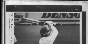 Peter Sleep cuts Richard Hadlee for 4 runs. 