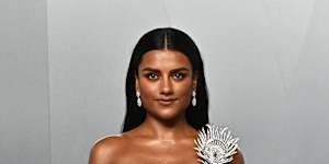 Simone Ashley arrives at the Vanity Fair Oscar Party.