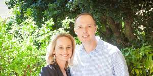 Dutton with his wife Kirilly:the thing to understand about him,she says,is'It's black and white with him. There's no grey.'