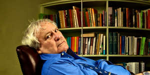 Frank Moorhouse relaxes at his Potts Point home.