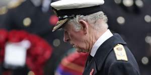 Prince Charles attends the Remembrance Sunday service at the Cenotaph,in Whitehall,London.