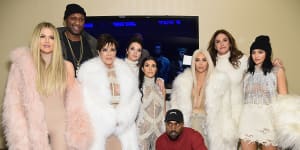 From left,Khloe Kardashian,Lamar Odom,Kris Jenner,Kendall Jenner,Kourtney Kardashian,Kanye West,Kim Kardashian,Caitlyn Jenner and Kylie Jenner at Kanye West’s Yeezy Season 3 launch in 2016. 