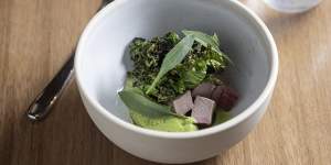 Go-to dish:Smoked venison with greens and charred broccoli.