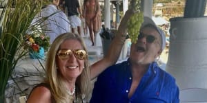 Let them eat grapes:Lisa and Grant Vandenberg in Greece this week.