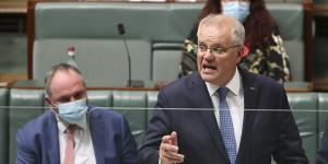 Deputy Prime Minister Barnaby Joyce and Prime Minister Scott Morrison during Question Time at Parliament House on October 27 last year.