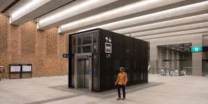 The underground concourse at Crows Nest station links platforms beneath to the two entrances at street level. 