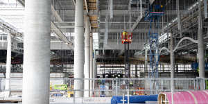 The main concourse on the terminal’s first level,which will have shops and eateries,is taking shape.
