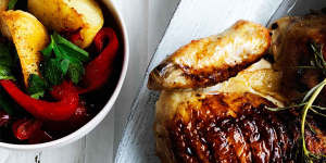 Crispy potatoes with capsicum makes a great side to barbecued chicken.