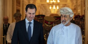 Omani Sultan Haitham bin Tariq,right,receives Syrian President Bashar al-Assad in the capital Muscat,Oman,last week.