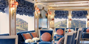 The Habsburg Lounge of Uniworld's river cruise ship SS Maria Theresa.