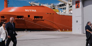 The Prime Minister and his wife Jenny at Hobart for the official launch of the RSV Nuyina - Australia’s new $529 million icebreaker research vessel. 