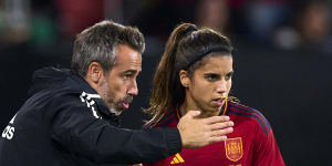 Spain coach Jorge Vilda,pictured instructing Alba Redondo,has been sacked.