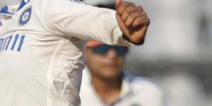 Harmanpreet Kaur bowling for India on day three of the women’s Test match.