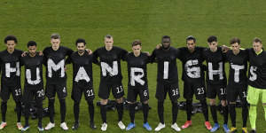 German players wore protest shirts before a World Cup qualifier against Iceland last month.