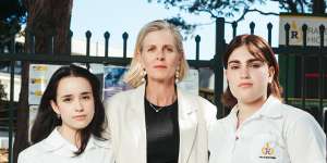 Randwick Girls’ High School students Keira McNeill (left) and Amy Simmonds with former 1992 captain Sandi Kolbe;a petition has been started to reverse the decision to merge it with Randwick Boys’ High School,on the grounds it will benefit boys’ education at the expense of girls’.