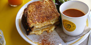 Old Bay grilled cheese with Nik’s tomato soup.