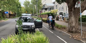 A bike path built on Ridge Street in North Sydney is typical of the dangerous design of bike lanes that puts cyclists at risk from car doors swinging into their path. 