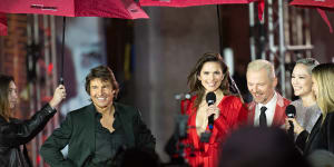 Tom Cruise appears with cast members including Hayley Atwell,Simon Pegg and Pom Klementieff at the premiere of the new Mission Impossible film at the ICC,Darling Harbour.