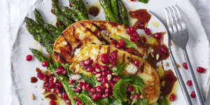 Grilled asparagus and halloumi salad.