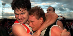 Danny Frawley (left) with Saints teammate and great friend Nathan Burke.