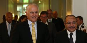 Prime Minister Malcolm Turnbull with PNG Prime Minister Peter O'Neill last year at Parliament House in Canberra.